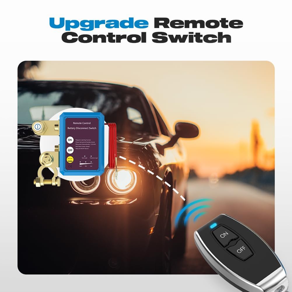 Coupe-batterie à distance 12 V 240 A, protection antivol pour camping-cars, véhicules tout-terrain et bateaux - Interrupteur d'arrêt automatique pour voiture