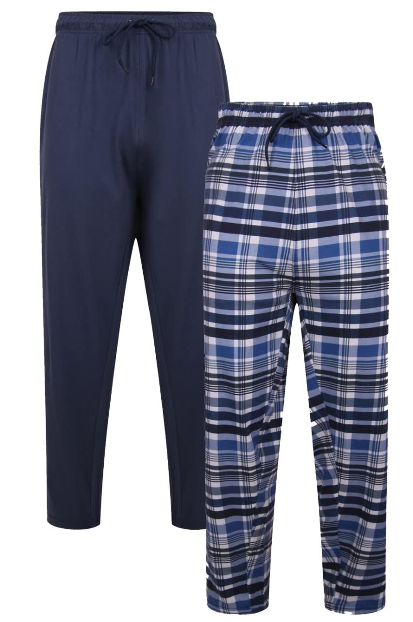 Kam Men's Navy Jeanswear Twin Pack Lounge Wear Pants Plain Check Pockets 4XL 872, Kbs 872