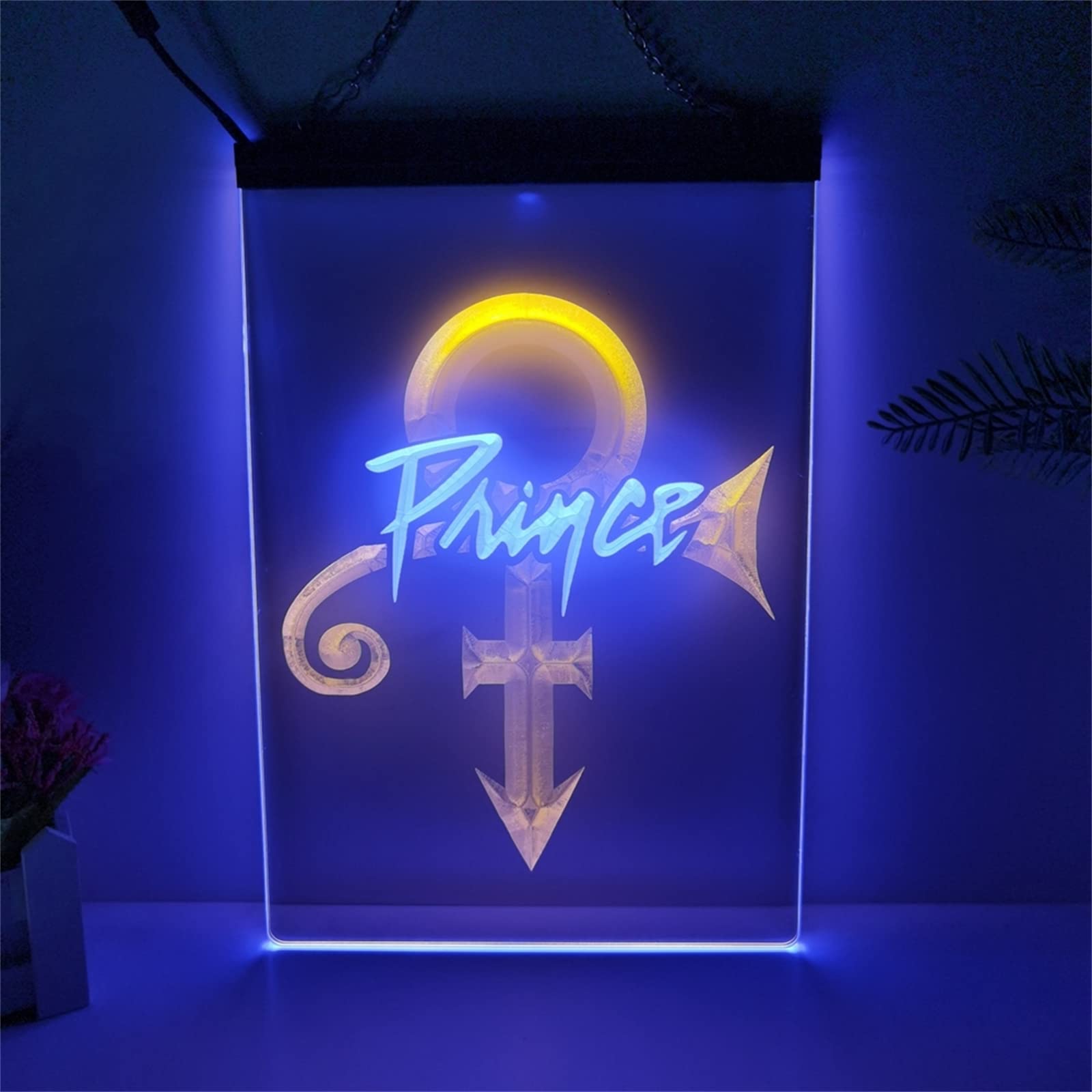 FINOTI Prince Illuminated Advertisement "Prince Symbol with 2 Colour Display Bar, Bistro, Restaurant, Hotel, Party, New Home Decoration, Ambient Decoration, House Decoration with Chain, C, 15.7 x 11.8