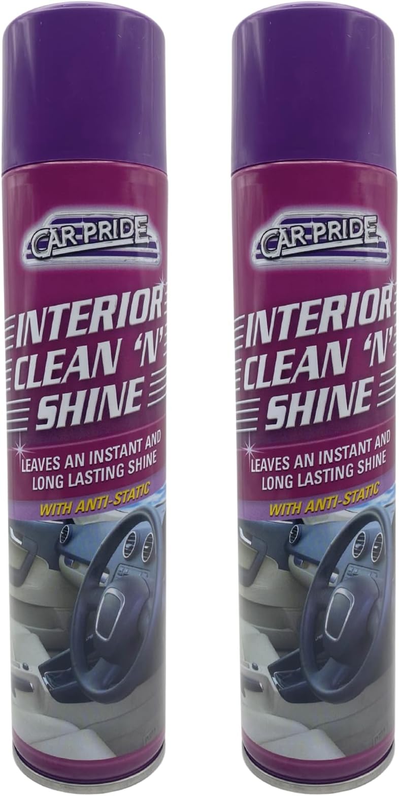 Car Pride Interior Clean & Shine 300ml – Anti-Static Dashboard & Trim Cleaner – Long-Lasting Shine for Vinyl, Plastics, Leather & Upholstery Purple - 2 Pack 300ml