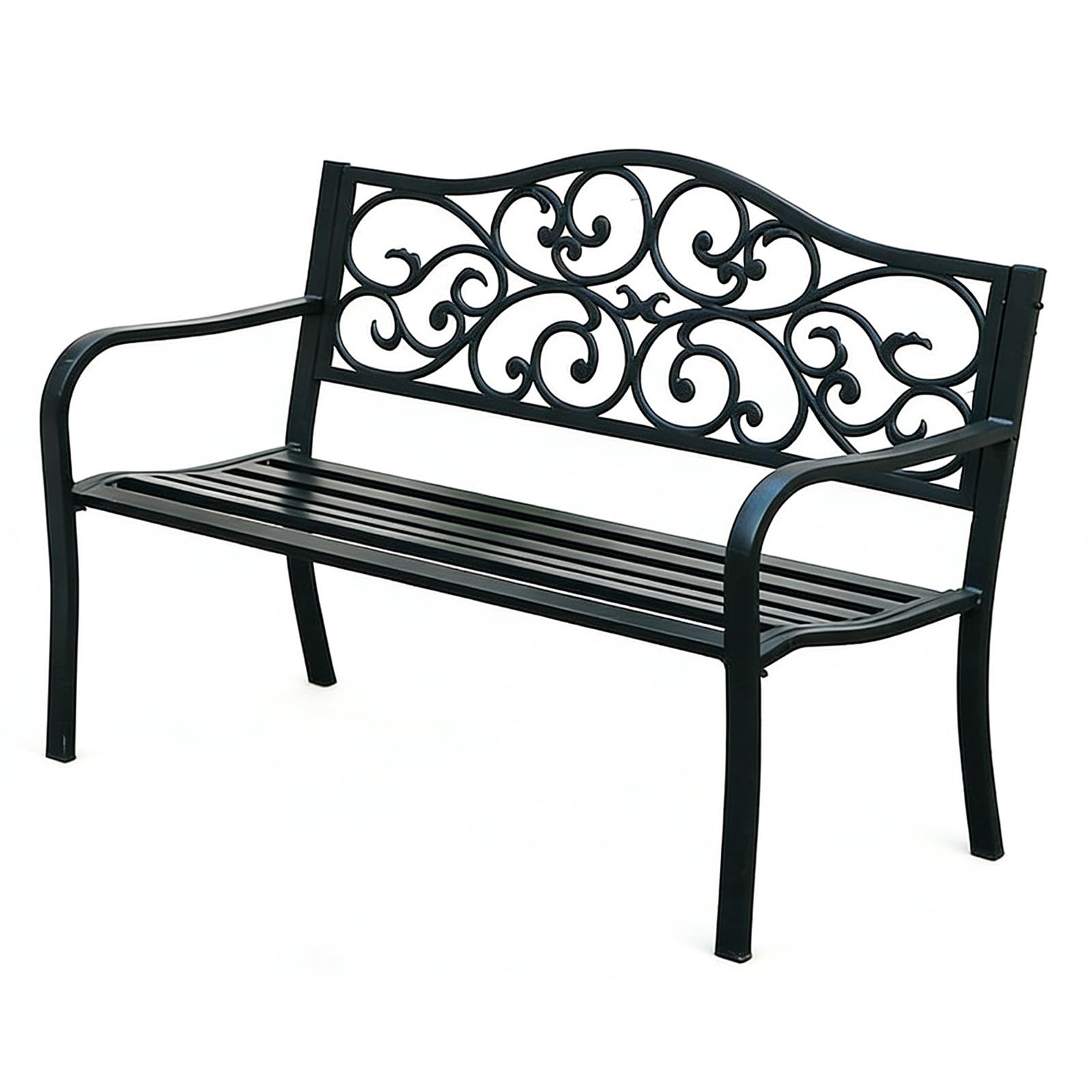 Ornate Wrought Iron Bench, Double Outdoor Bench, Sturdy And Weight-Bearing