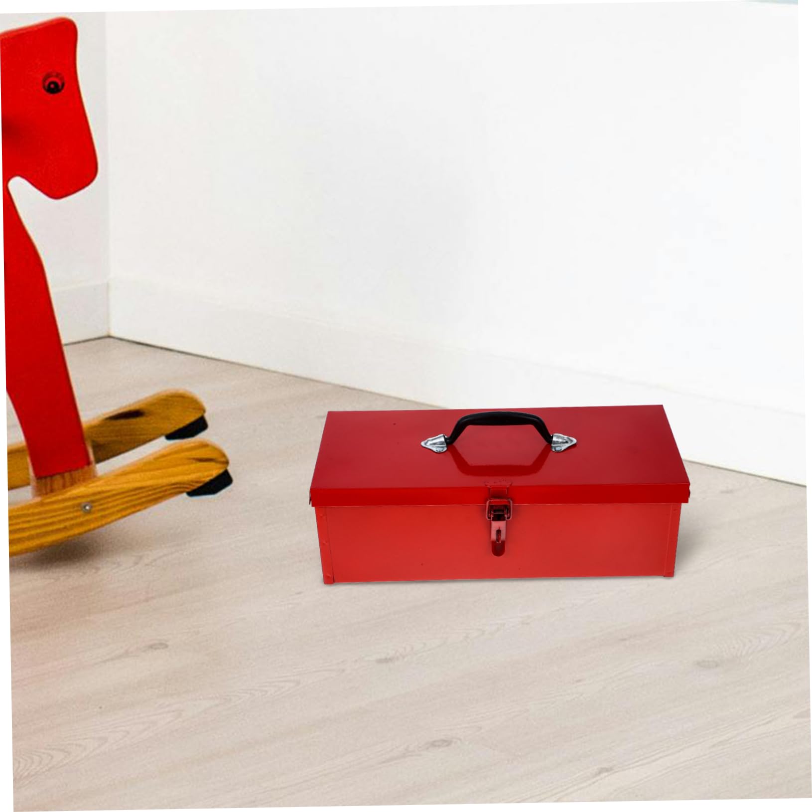 VILLCASE Cassetta Attrezzi Ferro Rossa, Cassetta degli Attrezzi Piccola in Lamiera, Portatile Maniglia Comoda e Chiusura Pratica per Officina e Casa Stile Casuale