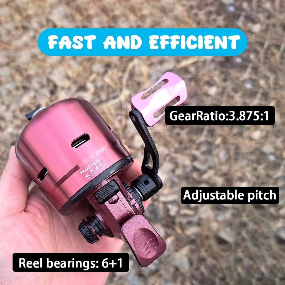 AMEYXGS MPX39 Bowfishing Reel for Archery Hungting Bow Fishing, Stainless Steel and Aluminium, Left/Right Reversible Handle, 3.875:1 Gear Ratio, Strong Line 4# 85 Yards 0.32mm/50lb