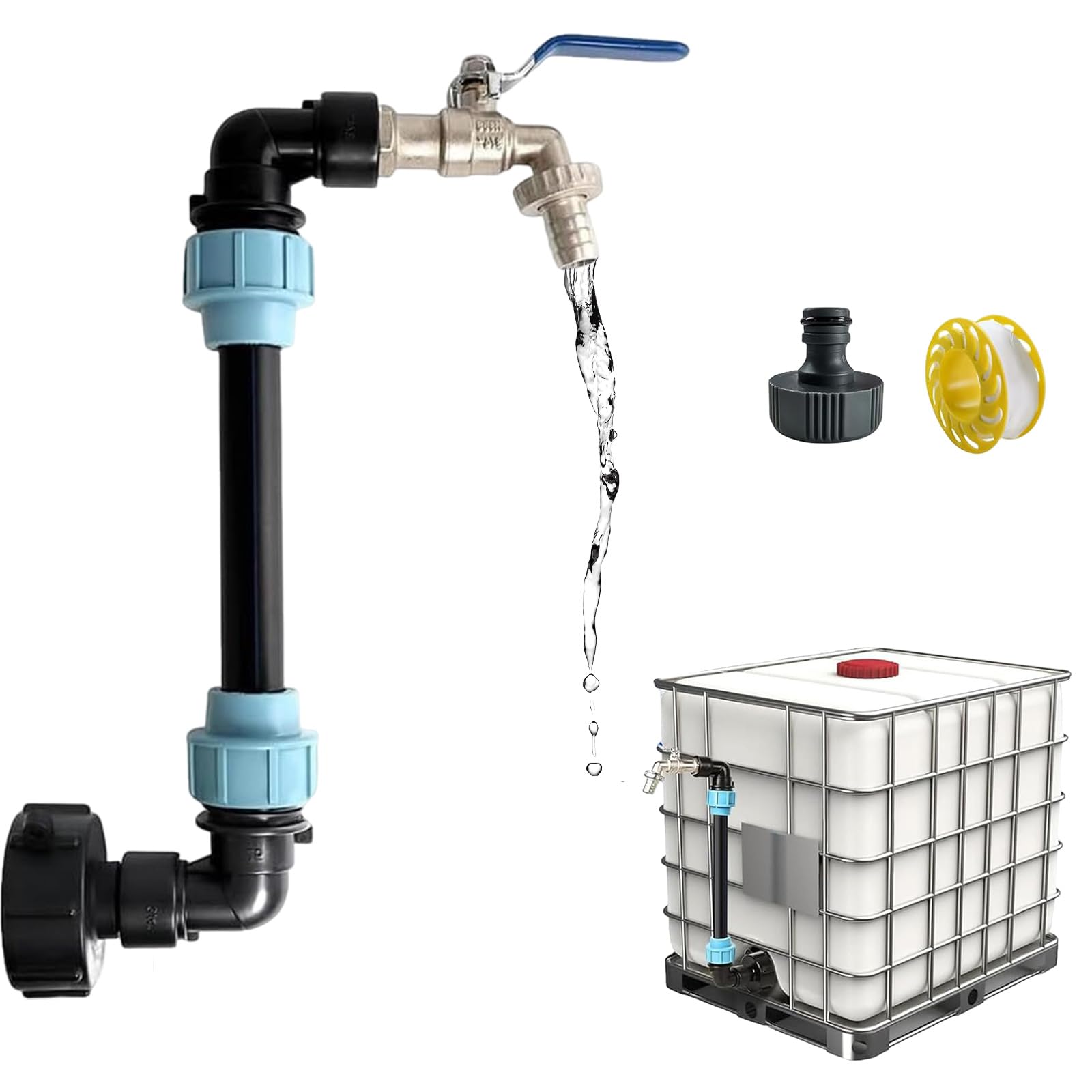 Outlet Tap Brass,3/4 Inch Leakproof Brass IBC Tank Fittings,IBC Tank Adapter,Water Storage Tanks Tap Garden Hose Connector Replace Valve Fitting Parts (Blue)