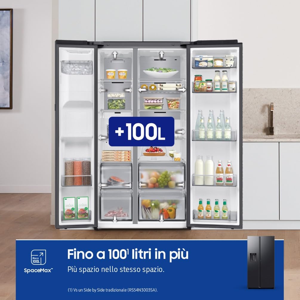FRIGORIFERO SIDE BY SIDE SAMSUNG RS80F66KBFEF NERO 634 L INVERTER DISPENSER ACQUA E GHIACCIO LIBERA INSTALLAZIONE CLASSE B (Ricondizionato)
