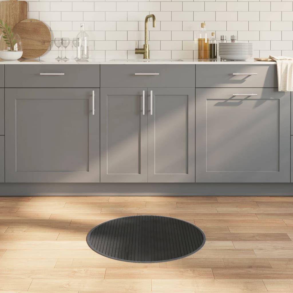 Tapis rond en bambou gris pour chambre à coucher et terrasse