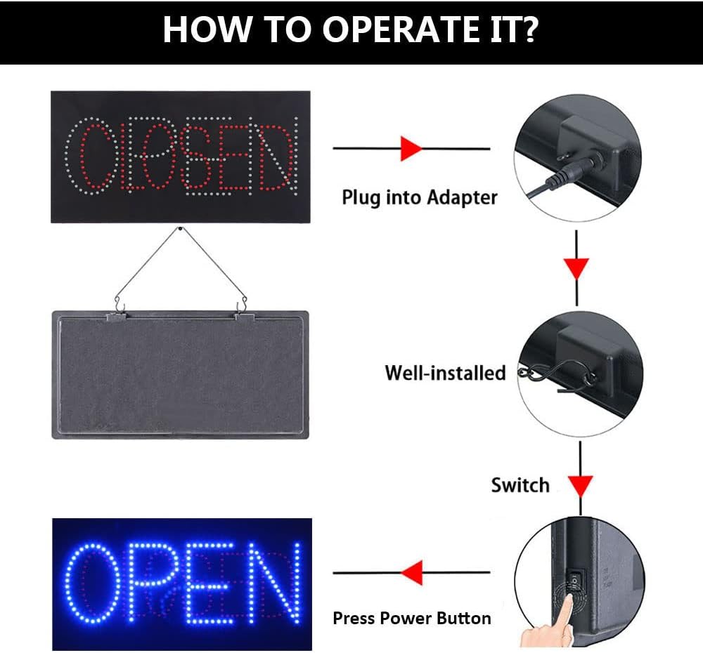 LED Open Closed Sign for Business, Super Bright LED Open Sign for Nail Salon, Electric Advertising Display Signboard for Beauty Salon Storefront Window Decor. (Blue)