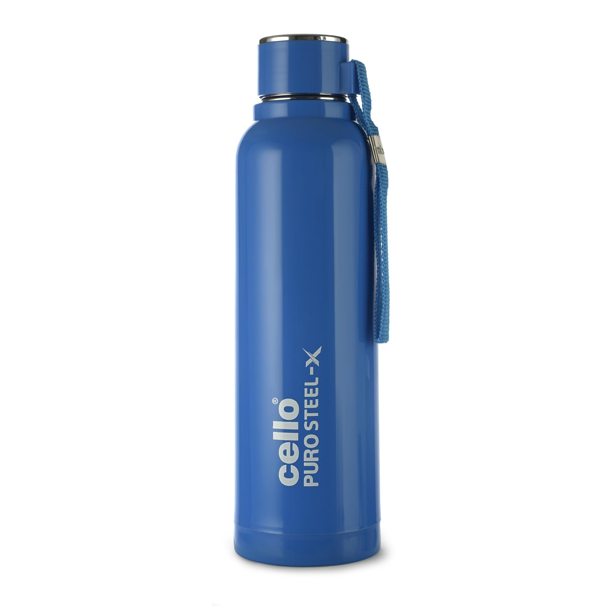Puro Steel-X Benz 900 PU Insulated Water Bottle 650 ml, Blue | BPA Free, Leakproof, ISI Certified |Hot & Cold Bottle for Gym, Office, College, Travel, Camping, Indoor & Outdoor Sports & Yoga