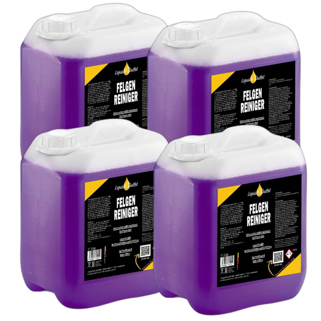 Liquid Outlet Felgenreiniger 4x 5L – Hochkonzentrierter Alufelgen Reiniger für Auto & Motorrad – Starker Felgenreiniger Alufelgen gegen Bremsstaub, Flugrost & Kalk – Made in Germany