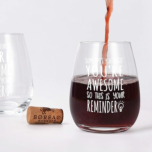 Miniatura 5 de Sometimes You Forget That You are Awesome - Copa de vino sin tallo, regalos para mujeres, hombres, maestros, agradecimiento, amigos, compañeros de