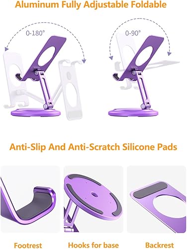 Miniatura 6 de Aluminum Dual Folding Cell Phone Stand, 360° Rotation Fully Adjustable Foldable Tablet Stand, Compatible with iPhone 13, 14 Pro Max, SE, XR, Samsung