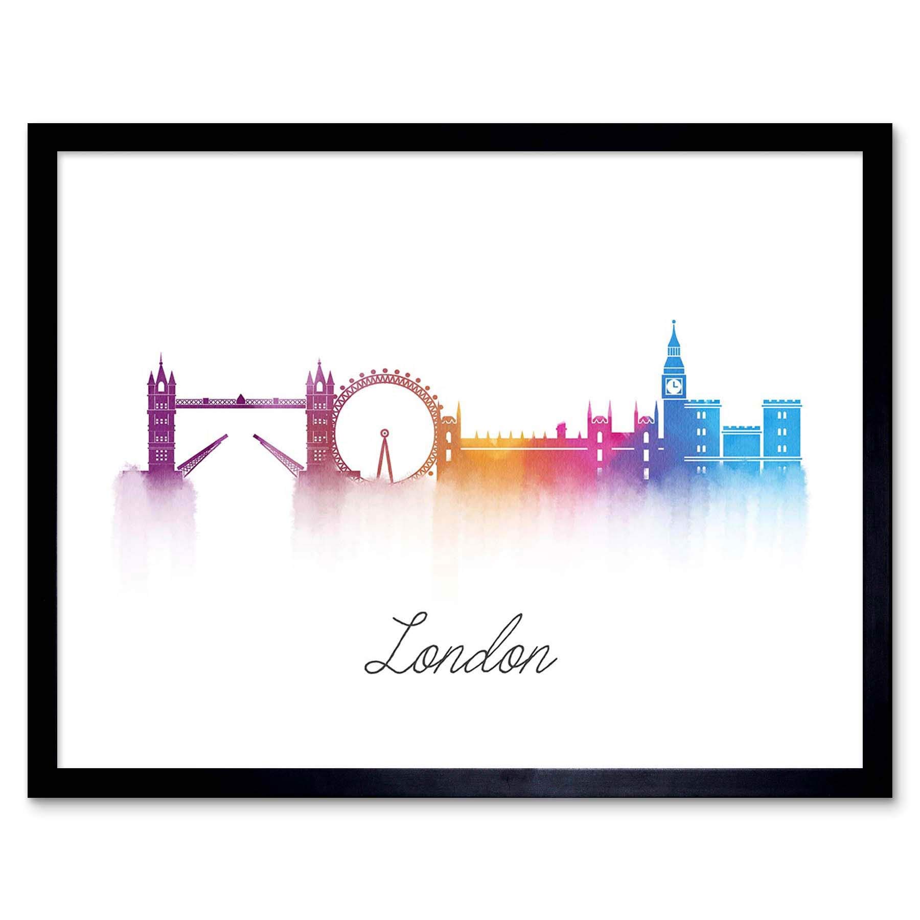 Wee Blue Coo Painting Digital London England Landmark Skyline Art Print Framed Poster Wall Decor 12X16 Inch