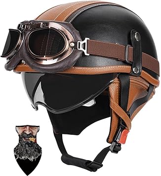 Cascos Moto Retro Jet Vintage Medio, DOT Homologado Visera Retractil PC y Hebilla Rapida, Desmontable para Hombre Mujer Adultos, Scooter Crucero Patinete Electrico Custom