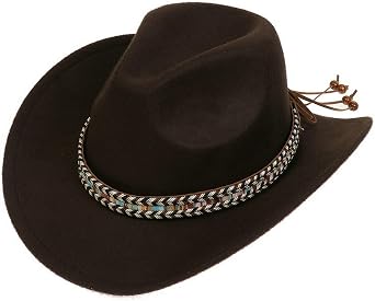 Cowboy Hat for Women and Men Western Felt Cowboy Cowgirl Hat Wide Brim Belt Retro Fedora Hats