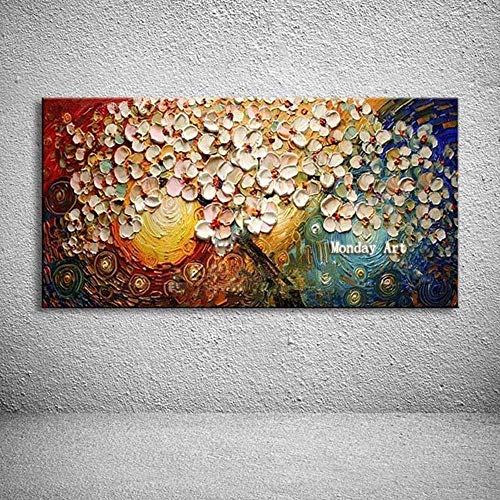 Peinture abstraite paysage arbre de fleurs rose décoration grand format