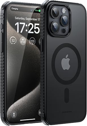 UNBREAKcable Magnetic Case for iPhone 15 Pro, [Compatible with MagSafe] [Non-Slip Grip] [Anti-Fingerprint] Translucent Matte Back & Soft TPU Bumper with Airbag Corners for iPhone 15 Pro 6.1" Black