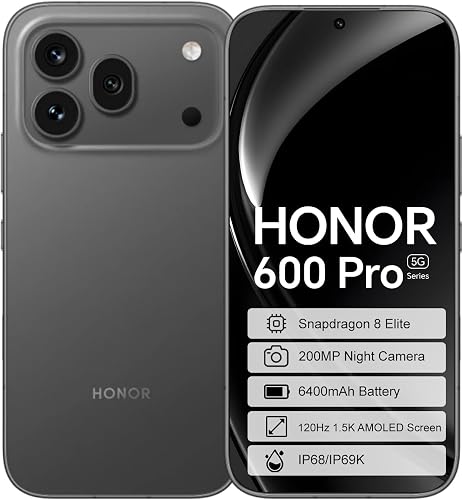HONOR 600 Pro Smartphone 5G, 12+512GB, Snapdragon 8 Elite, 120Hz 1.5K AMOLED Screen, 200MP Night Camera, 6400mAh Battery Support 80W Charge, IP68/IP69K Dustproof & Waterproof - 1