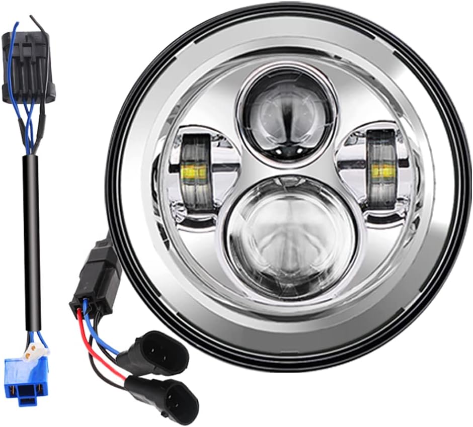 Belt&Road 7 Inch Round Super White LED Headlight for 2014-2023 + HD Street Glide Special and Road King Special,Hi-Lo Beam Headlight With Dual Beam Adapter,Chrome Housing