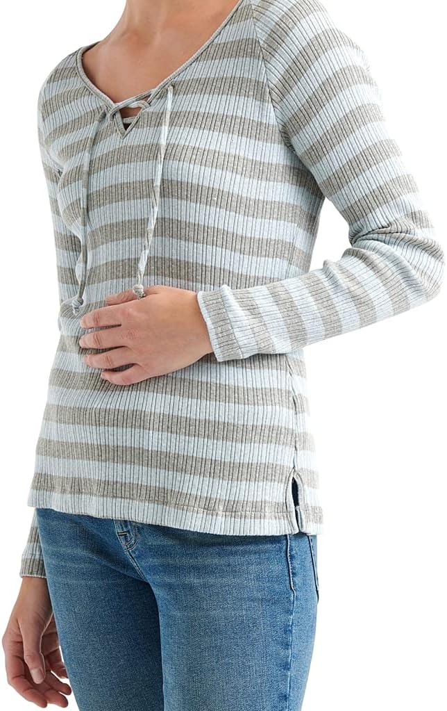 Lucky Brand Womens Stripe Lace-up Henley Top