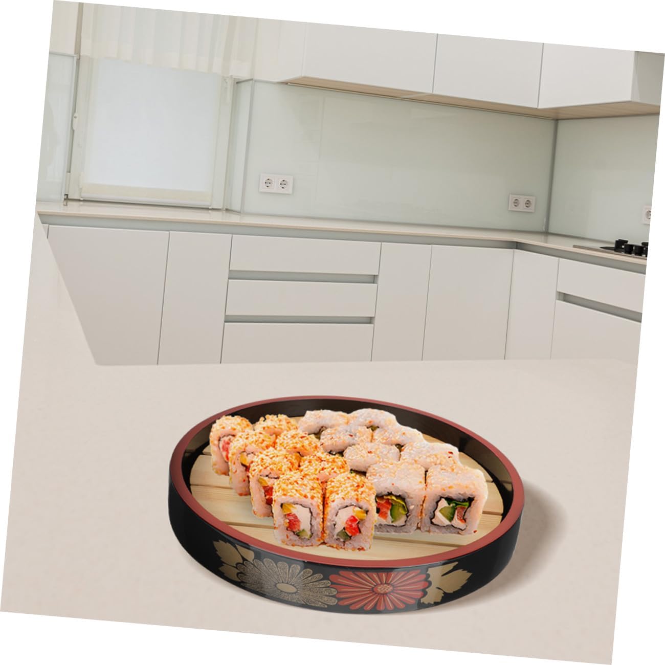 Sushi Tray and Sashimi Plate 24.5cm Diameter with Drain Board 20cm Japanese Style Household Kitchen Sushi Serving Dish for Sashimi