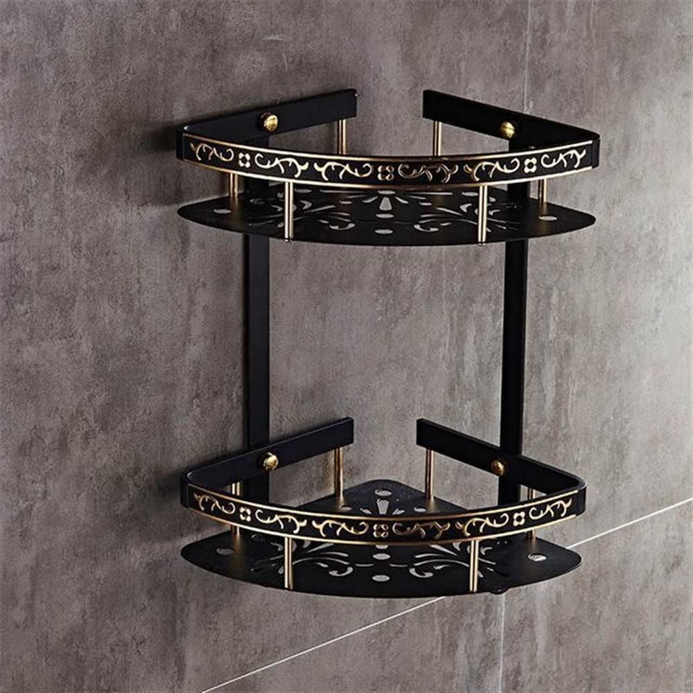 GTFDXJ Corner Shower Caddy Bathroom Shelf Antique Aluminum Double Layer Bathroom Corner Shelf Holder Bathroom Accessories Shower Organizer