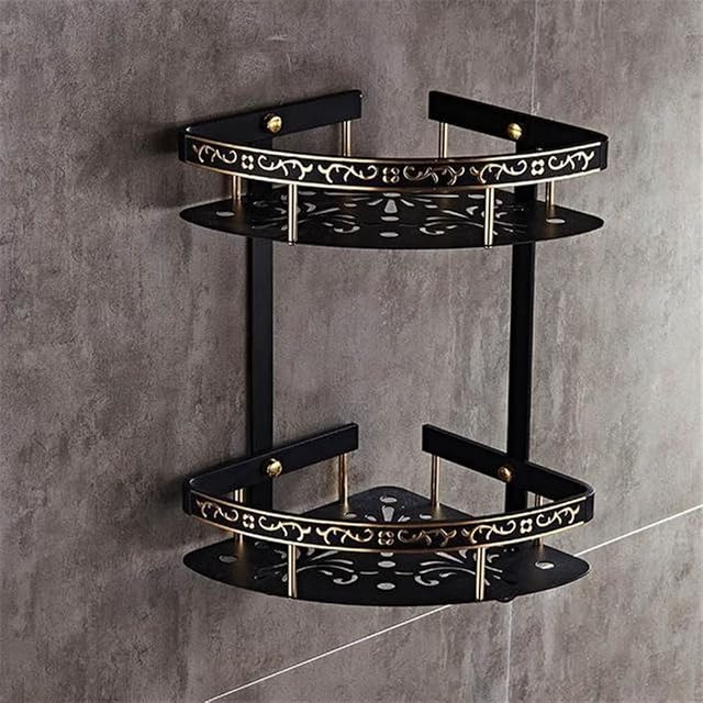 GTFDXJ Corner Shower Caddy Bathroom Shelf Antique Aluminum Double Layer Bathroom Corner Shelf Holder Bathroom Accessories Shower Organizer