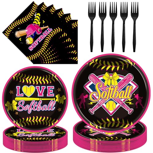 Hokinaa Softball Party Decorations Tableware - 96 Pcs Sports Dinnerware Set