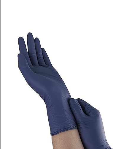 Miniatura 8 de Guantes de examen de nitrilo Derma bajo, probados para quimioterapia, sin látex, sin polvo, azul baya, 3.5 mil, S, M, L, XL