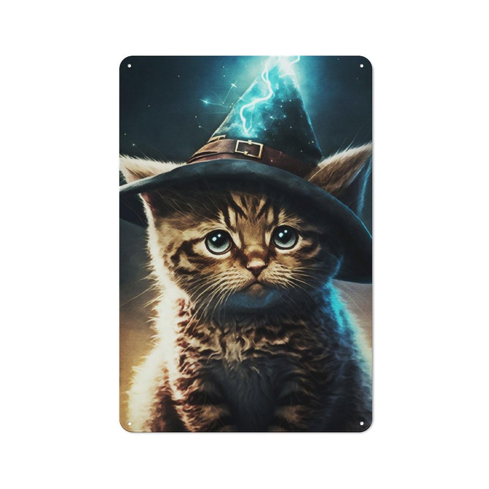 Junmoney Cat Witch Hat Perched Tin Sign 30X20cm With For Workshop Wall, Vintage Decor, For Metal Sign Collectors, For Garage And Workshop Walls