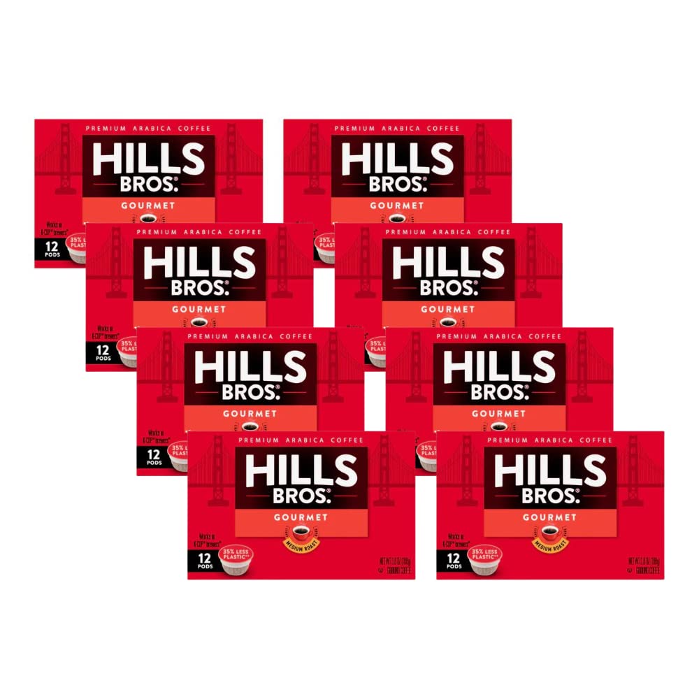 Hills BrosGourmet Roast, K-Cup Coffee Pods, Medium Roast, 12 Single-Serve Capsules & Pods 3.8 Ounce (Pack of 8)
