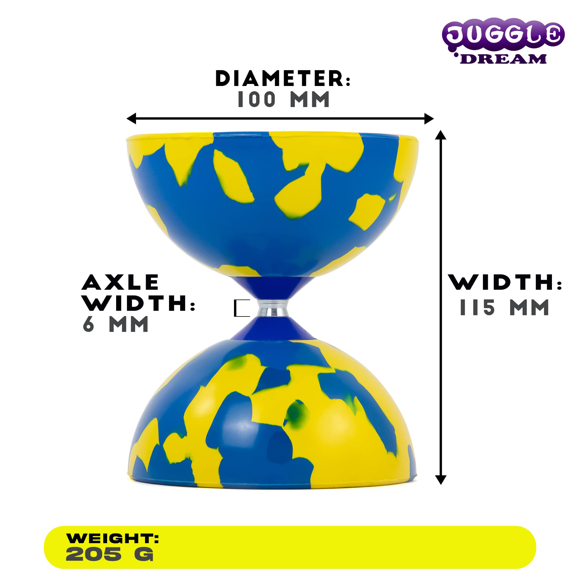 Juggle Dream Jester Diabolo Set – con Bacchette in Legno e Video di Apprendimento Online, Giocattolo da Giocoleria (Blu/Giallo)