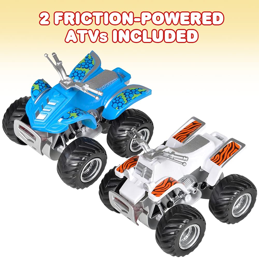Land & Sea Friction ATV Set de 2, autos de juguete Push n Go con diseños divertidos, regalos de fiesta de cumpleaños geniales para niños, regalos de juego de simulación para niños y 2