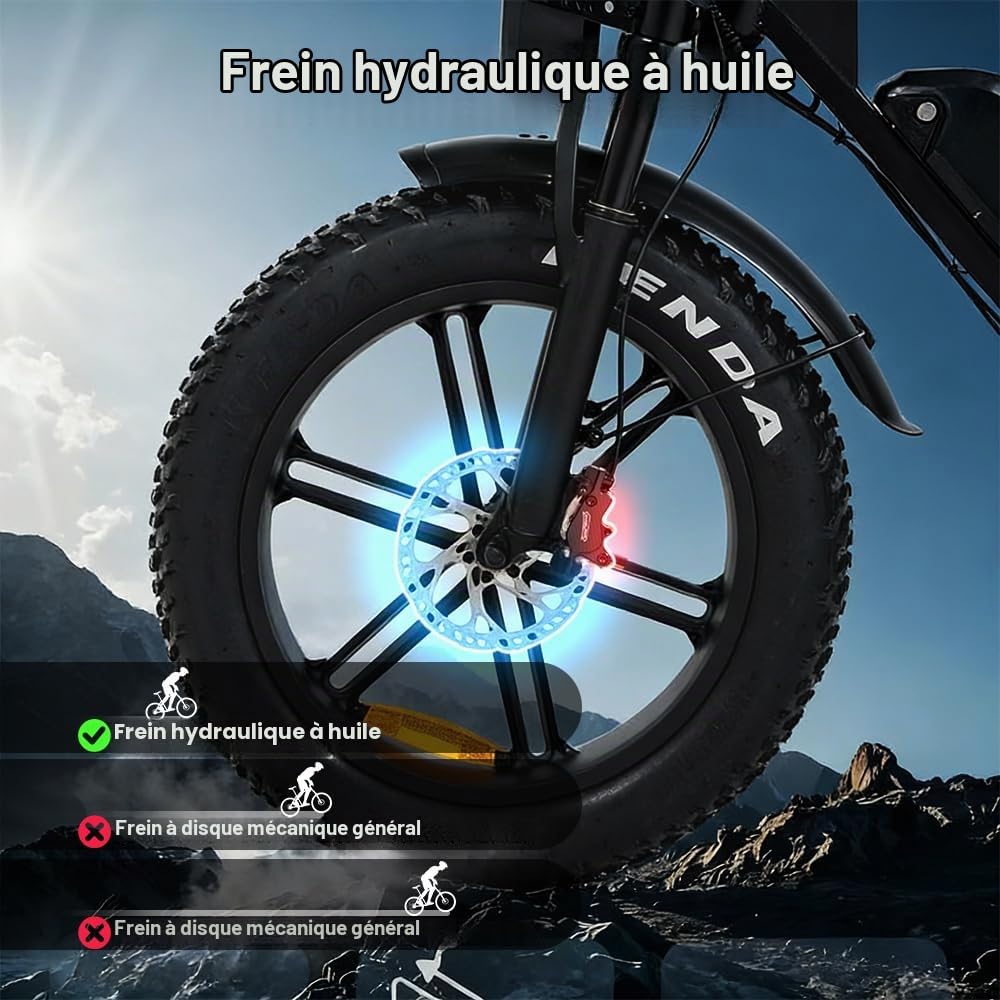 Vélo électrique, 48 V 15 Ah batterie amovible, portée maximale de 80,8 km, vitesse maximale de 25 km/h, vélo électrique à gros pneus de 50,8 cm pour adultes, vélos électriques pour trajets quotidiens