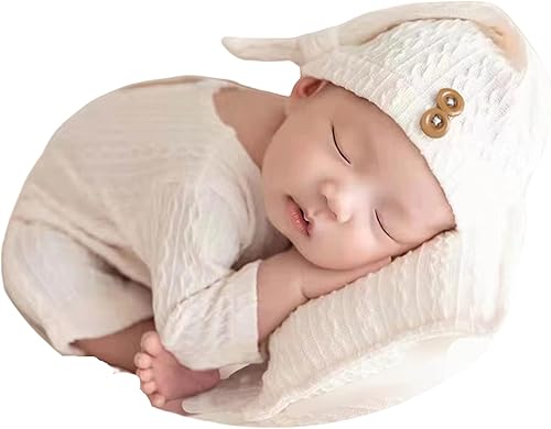 Vista 10 de Moda recién nacido niños niñas bebé sesión de fotos accesorios trajes ganchillo ropa sombrero de cola larga pantalones accesorios de fotografía Beige