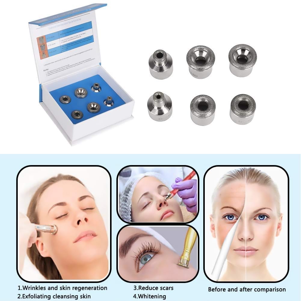 6 punte di ricambio per microdermoabrasione diamantata, per dermoabrasione, misura universale, 0,55" Fit aspirazione Microderm, viso professionale, cura della pelle, salone domestico