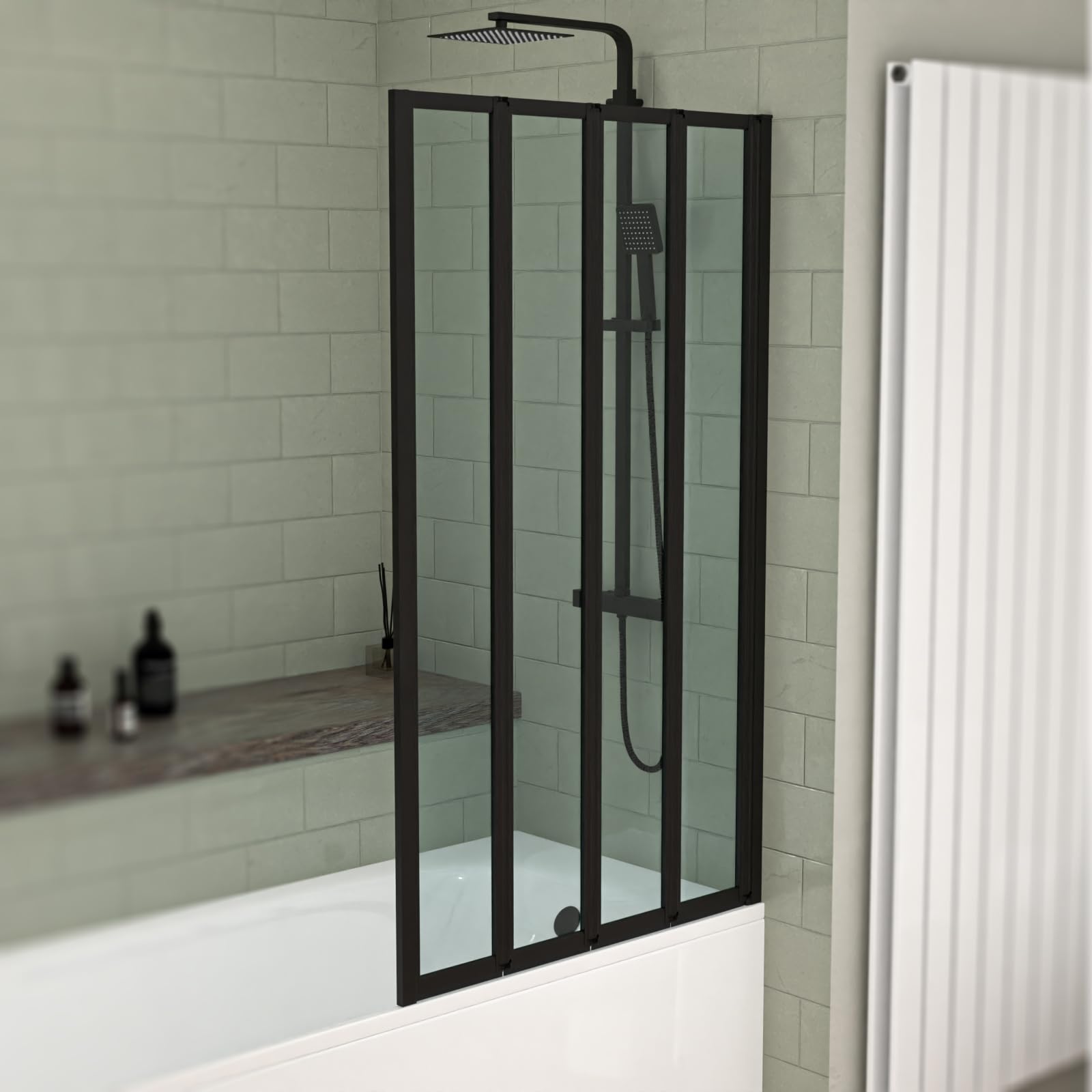Nes Home 800 X 1400 Mm Black Frame 4 Fold Door Bath Shower Screen