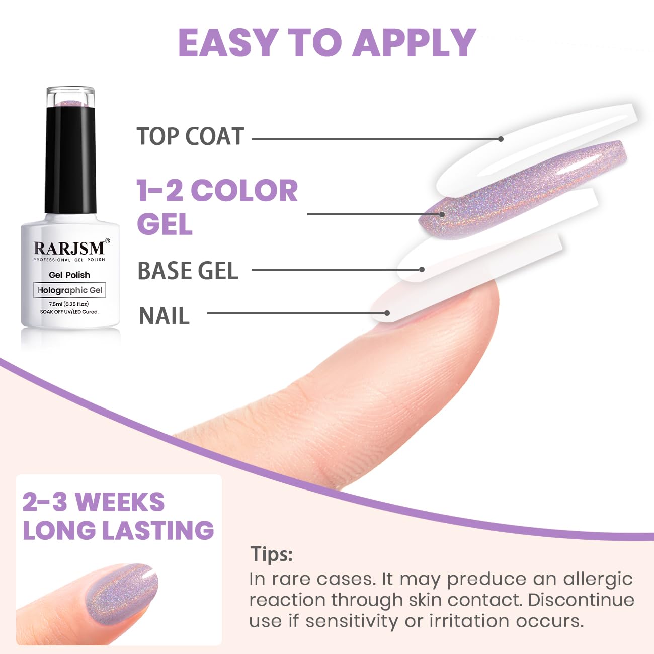RARJSM Holographic Gel Nail Polish Light Purple Rainbow Glitter Reflective Iridescent Lilac Gel Polish Curing Required Unicorn Mirror Chrome Laser Effect Soak off for Summer Salon Home Manicure 7.5ML image 5