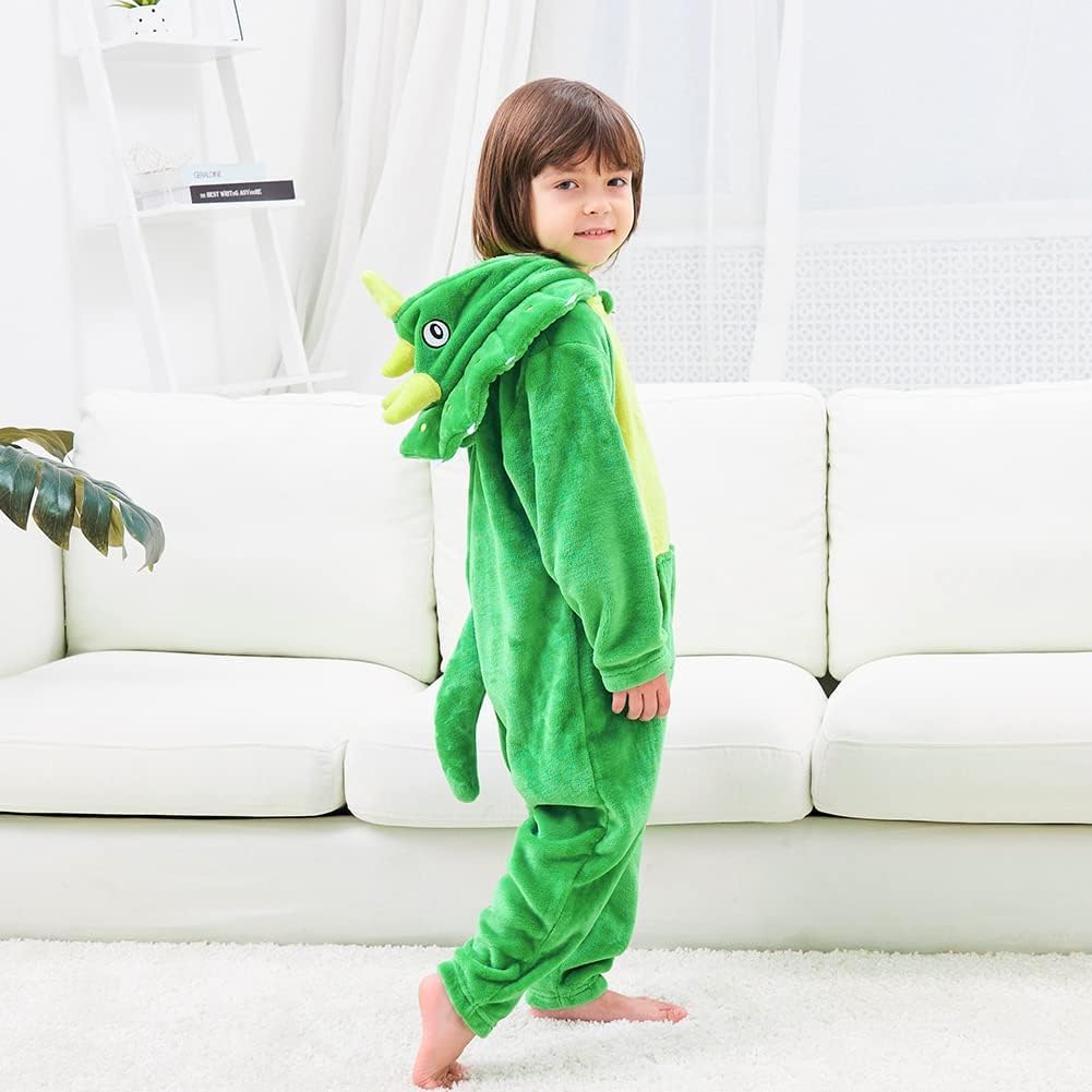 LOLANTA Kids Triceratops Dinosaur Costume, Toddler Hooded Flannel Bodysuit Fancy Dress, 1-2 Years,Tag XS, Green - Image 3