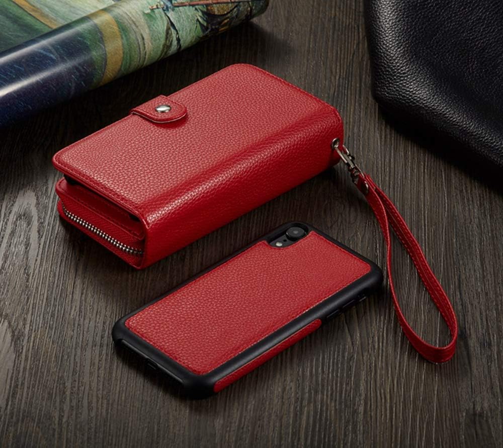 Hynice iPhone XR Detachable Wallet Case, Leather Zipper Purse for Women Magnetic Removable Silm Cover with Strap Credit Holder Cash Pocket for iPhone XR 6.1 (Lichi-Red, iPhone XR)