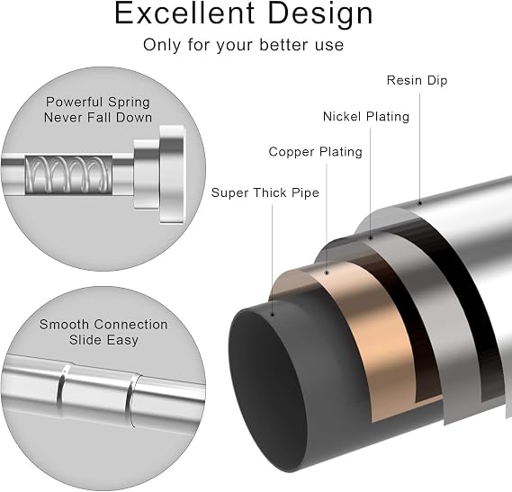 Extendable Shower Curtain Pole 50-130CM Stainless Steel No Drill Curtain Pole, Door Shower Curtain Rail Tension Rod, for Wardrobe Curtain Kitchen