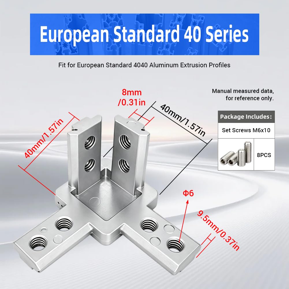 8 pezzi staffe angolari a 3 vie, 4040 otto fori con vite di bloccaggio M6x10