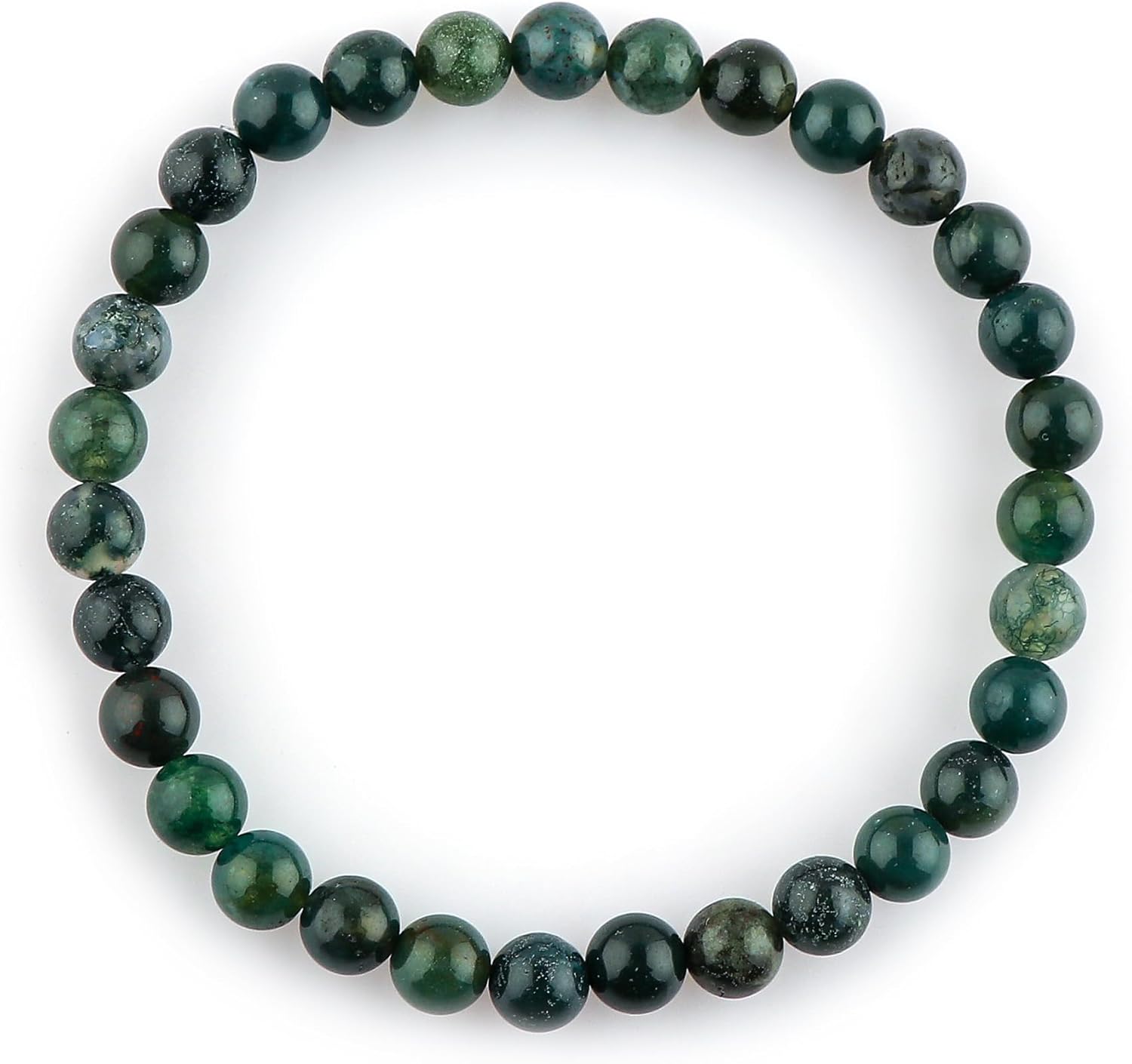 Gemstone Beads Bracelet for Men & Women, Natural Crystal Round Beads Handmade Elastic Bracelet 6+4 Inch Adjustable, 5-7 mm Healing Stone Jewelry