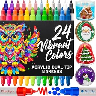 ARTISTRO Acrylic Paint Pens Markers for Rock, Fabric, Wood, Glass, Craft, Decoration - Dual-Tip Paint Markers - Stocking Fillers Idea for Teens, Grandkids, Kids - Art Supplies- 24 Colours