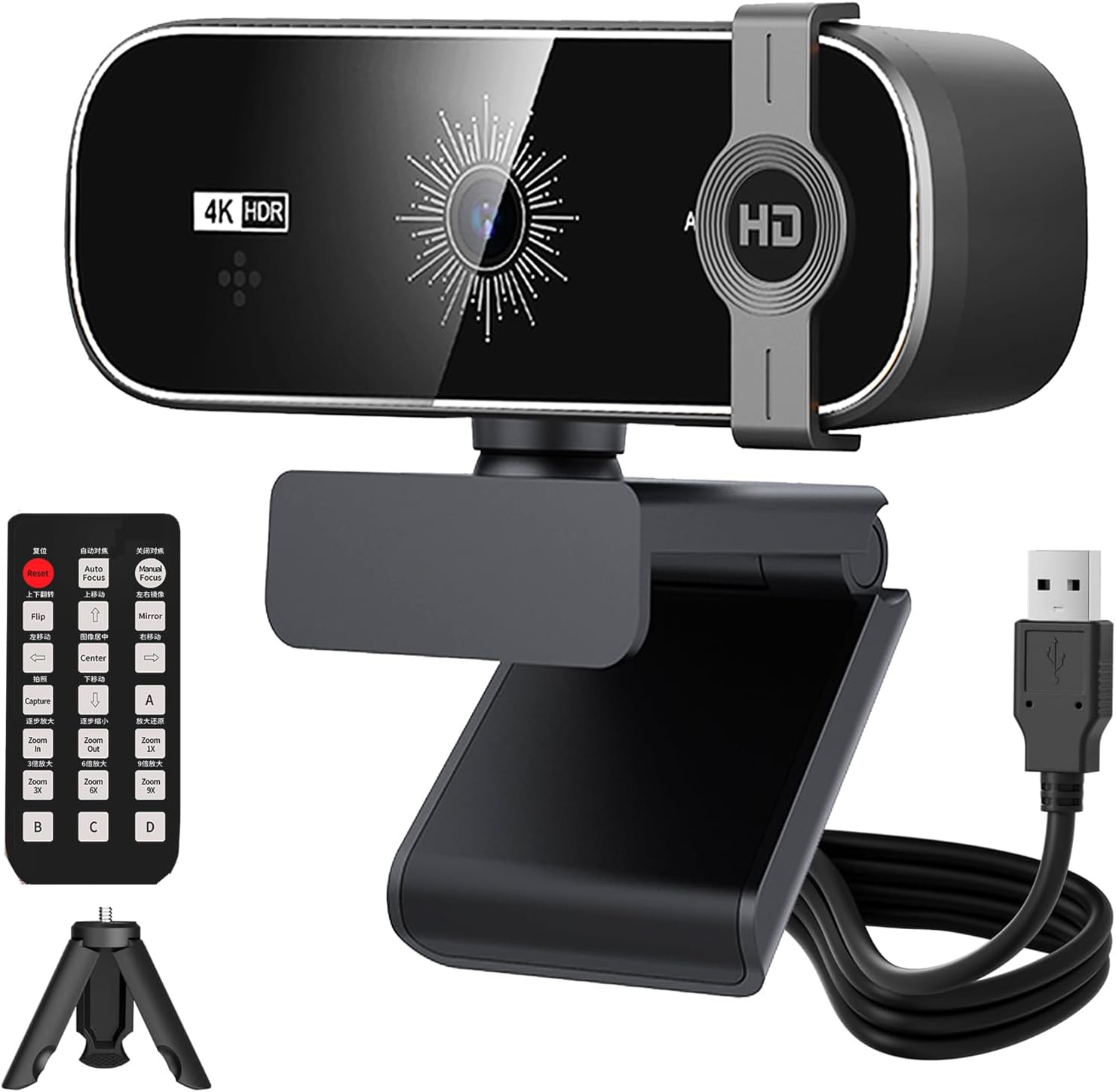 Webcam 4K, Streaming Webcam with Remote, Compatible with Sensor, Noise-Canceling Dual Mics Computer Camera, Auto-Focus, Low Light Correction Ideal for Streaming, OBS, PC,Laptop,Desktop