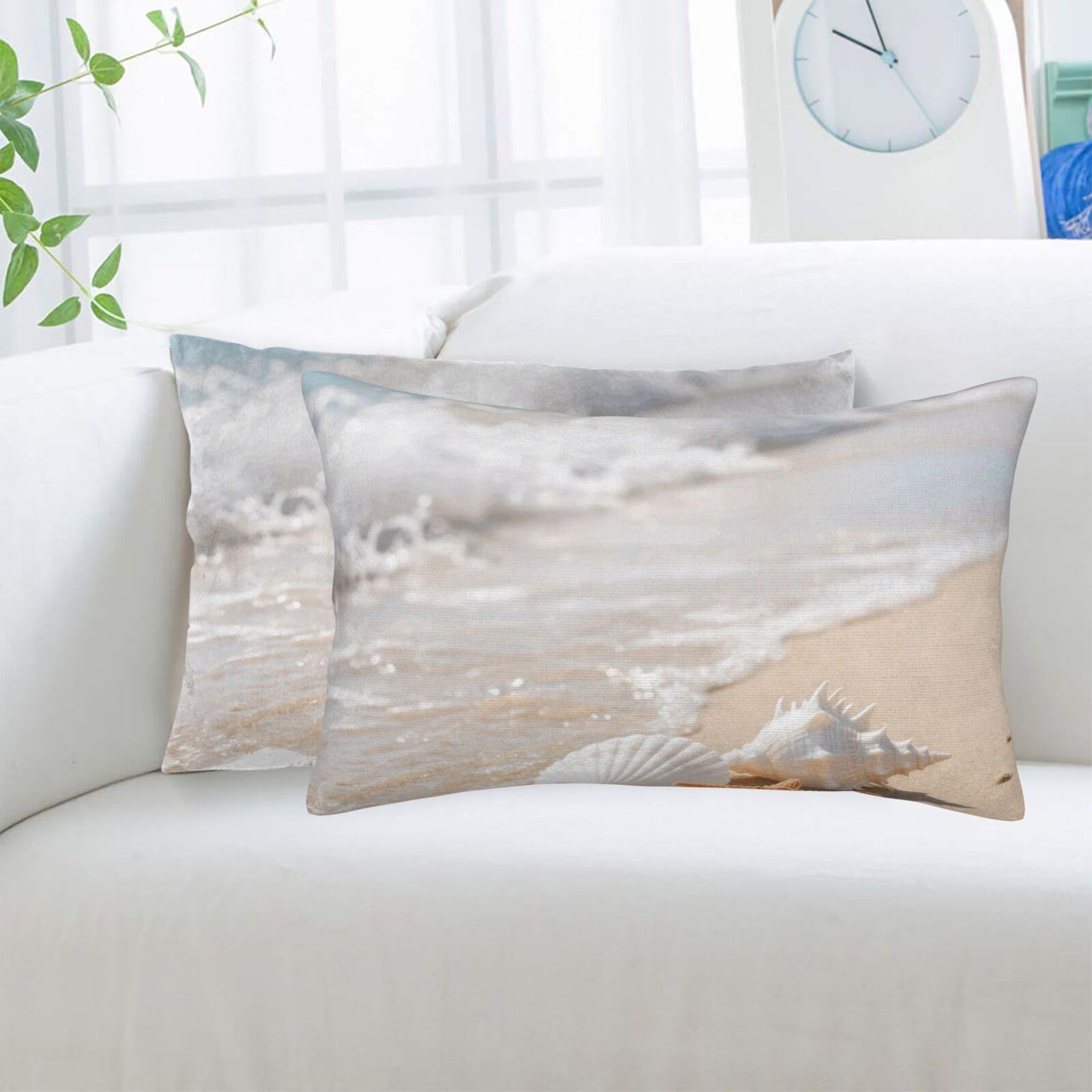 2 Pack Standard Pillowcases Sets, Ultra Soft Comfort Microfiber Plush Pillow Cases The Shells On Sea Shore Decorative Throw Pillow Cover with Hidden Zipper for Bedroom, Sofa, Couch,14"X20"