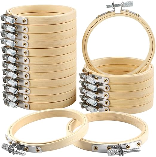 Caydo 20 Pieces 3 Inch Embroidery Hoops Round Wooden Circle Cross Stitch Hoop Round Ring for Art Craft Handy Sewing