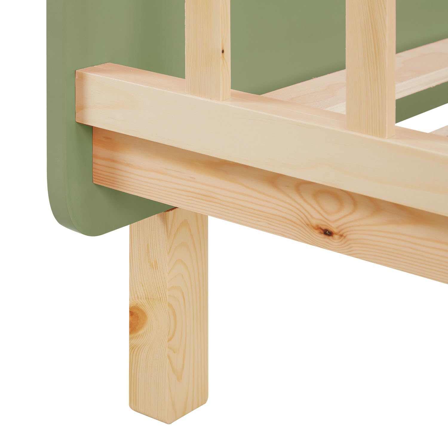 Homestyle4u Kinderbett 90x200 mit Rausfallschutz & Lattenrost Grün | Massivholz Kleinkindbett aus Kiefer im Montessori Design - Gitterbett für Jungen & Mädchen - Stabiles Juniorbett Natur