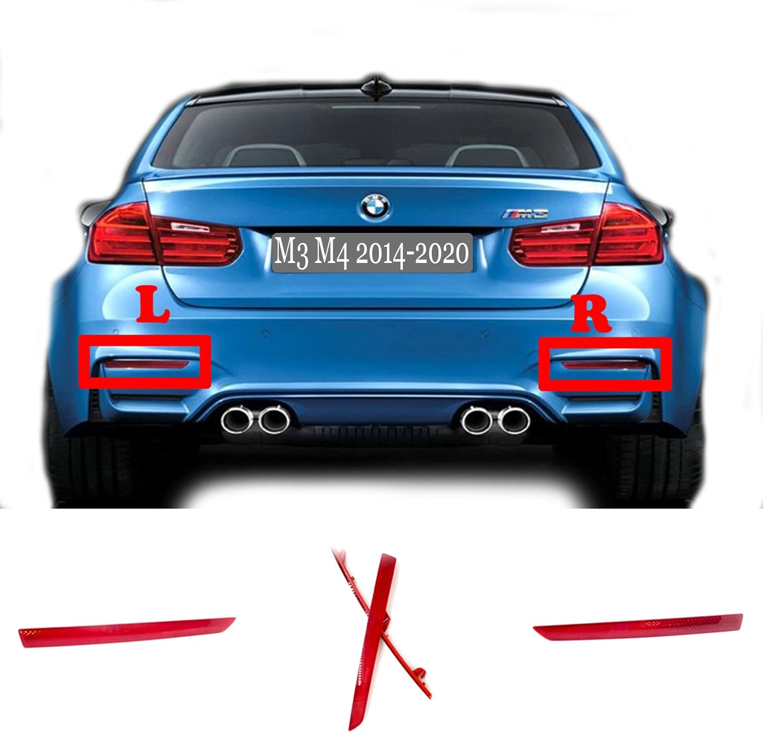 Rear Reflector for 14-20 BMW M series M3 F80 Sedan 4door M4 F82 Coupe F83 Convertible 2door 2014 2015 2016 2017 2018 2019 2020 Bumper Left Right Driver Side 63147848583 63147848584 (Pair)