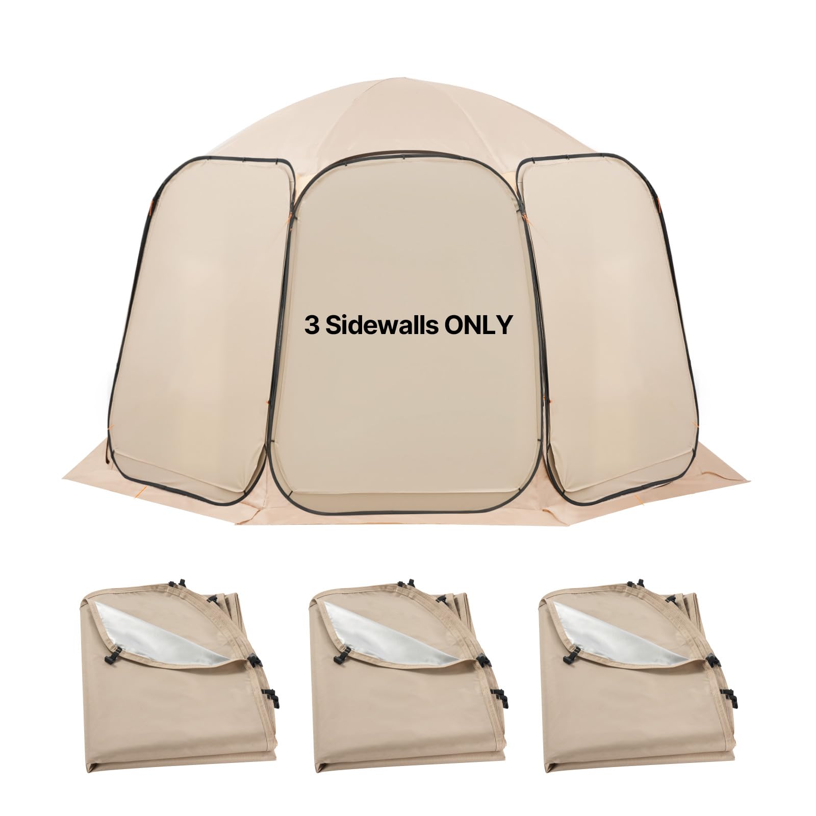 VEVOR Sun Shade Sail Canopy Covers, Fit for 12 x 11 ft Screen House Tent, Sun Protection, 5.51 x 4.59 ft 300D Oxford Silver-Coated Fabric, Pack of 3 (Not Include Tent), for Outdoor Activities, Beige-image-4