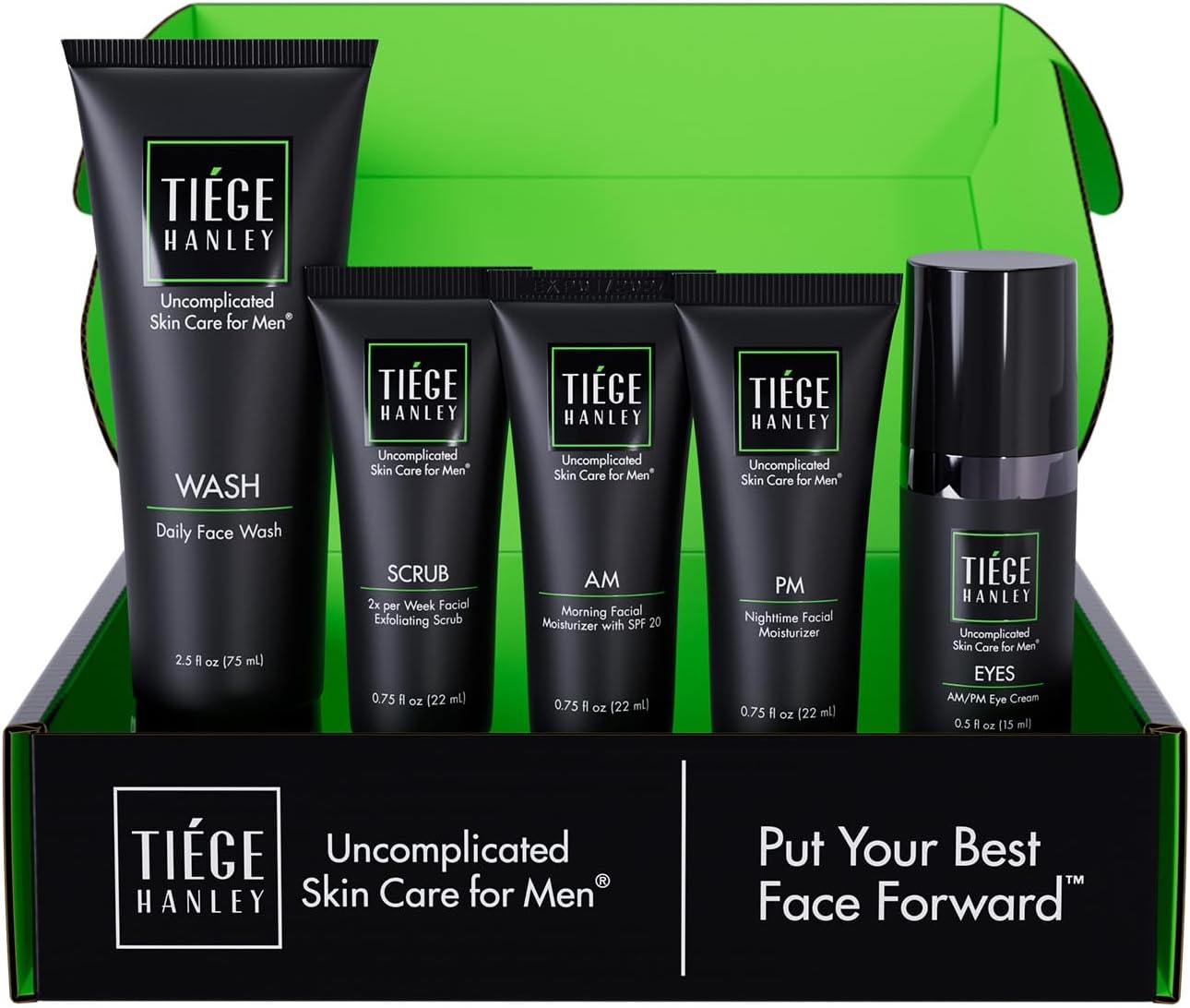 Tiege Hanley Advanced Skin Care Routine for Men with Eye Cream| Skin Care System Level 2 | Face Wash, Scrub, Two Moisturizers and Eye Cream | Made in USA | 30 Day Supply
